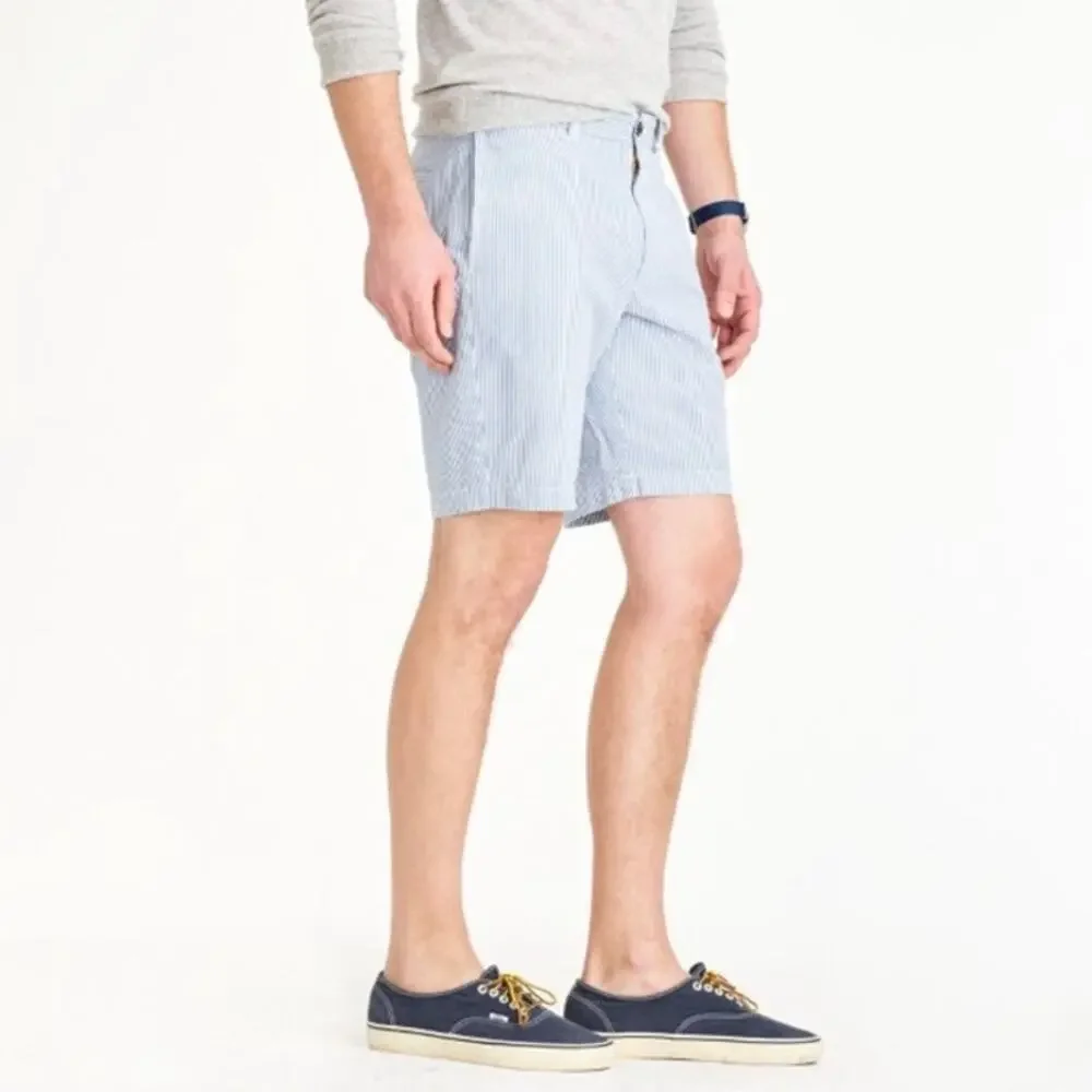 NWOT J CREW Shorts Men 34 9” Inseam Stripe Blue White Seersucker 4 Pocket Cotton
